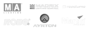 Liste der Hersteller, die wir favorisieren: MA Lighting, MADRIX, Resolute, ROBE, Ayrton und Martin